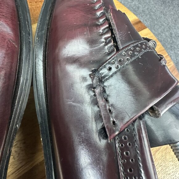 GH Bass & Co Weejuns Mens 10.5 EE Loafers Leather Tassels Burgundy Wine Shoes - Picture 9 of 15